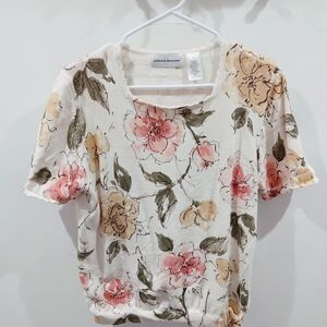Alfred Dunner Floral Women's Top - Cream, Pink, and Green